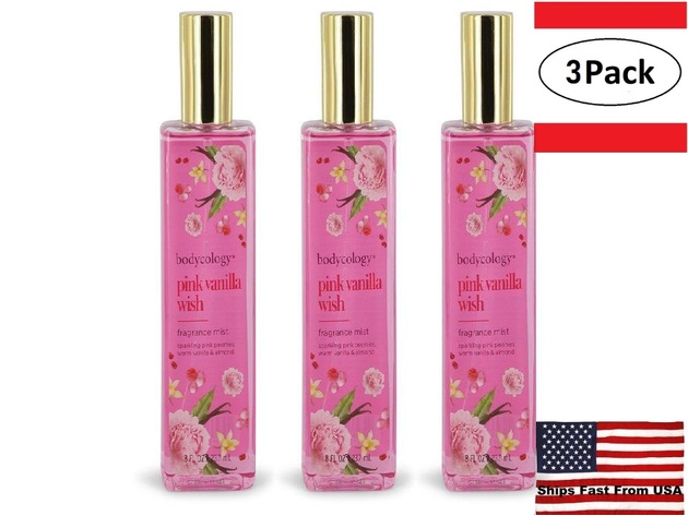 3 Pack Bodycology Pink Vanilla Wish by Bodycology Fragrance Mist Spray 8 oz for Women
