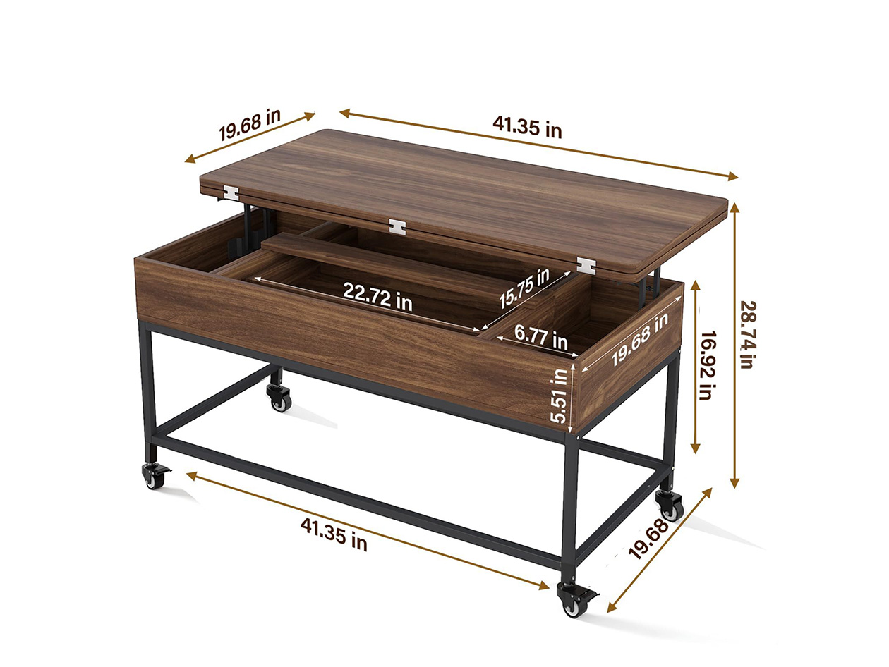 Lift Top Rolling Coffee Table with Storage