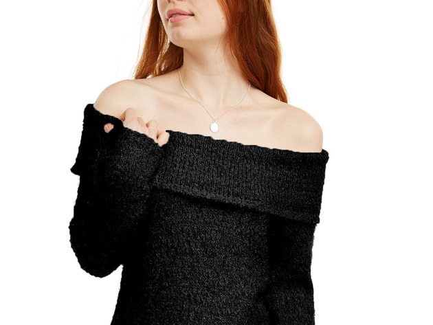 INC International Concepts Women's Chenille Cowl-Neck Sweater Black Size Large