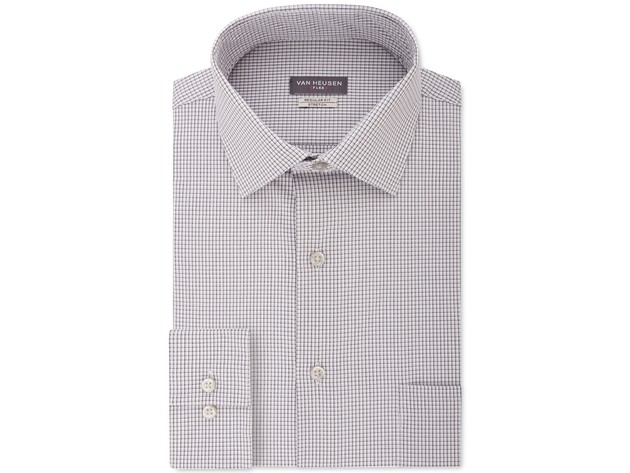 Van Heusen Men's Classic/Regular Fit Flex Stretch Check Dress Shirt Gray 15.5-34-35