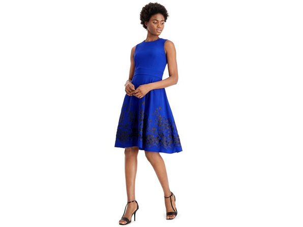 Calvin Klein Women's Embroidered A-Line Dress Blue Size 12