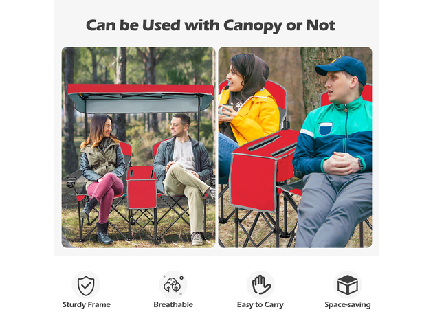 Goplus Portable Folding Camping Canopy Chairs w/ Cup Holder Cooler Outdoor - Red