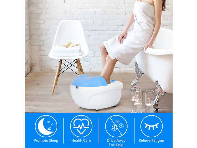 Foot Spa Bath Massager Bubble Vibration Red Light Rollers Handheld Foot Cleaner - Blue