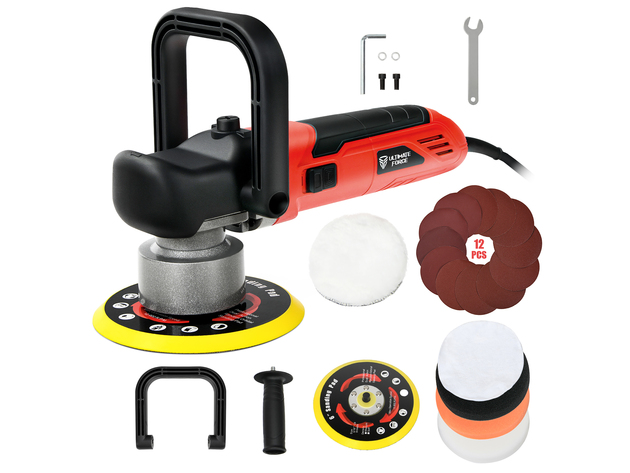 Costway 6'' Electric Dual Action Orbital Polisher Sander Kit w/ 6 Variable Speeds - Red + Black