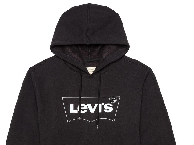 Levi's Men's Burndlen Fleece Logo Hoodie Black Size Medium