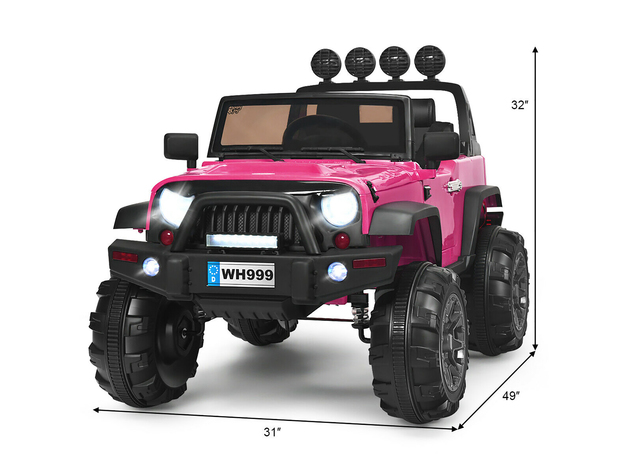 Costway 12V Kids Ride On Truck RC Car w/ LED Lights Music Trunk Pink 