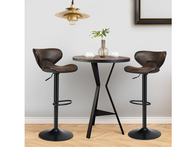 Costway Set of 2 Adjustable Bar Stools Swivel Bar Chairs Pub Kitchen - Retro Brown