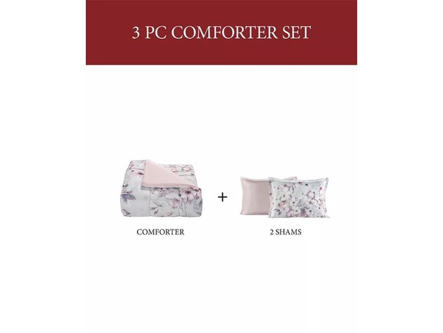 Colesville 3 Piece Floral Design Comforter Sets, Size: Twin, 100% Polyester, Blush Ground