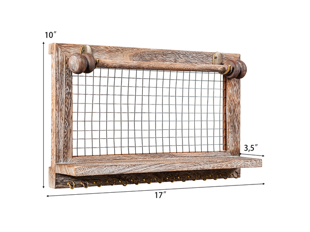 Costway Wall Mounted Jewelry Organizer Vintage Wood Jewelry Holder Hanger Display Rack - Natural