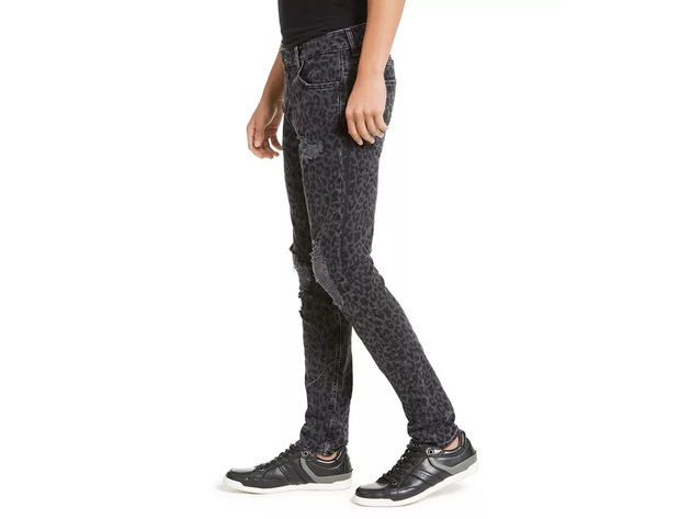 Guess Men's Ripped Leopard Skinny Jeans Dark Gray Size 34