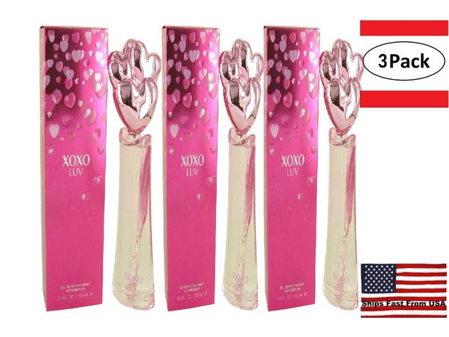 3 Pack XOXO Luv by Victory International Eau De Parfum Spray 3.4 oz for Women