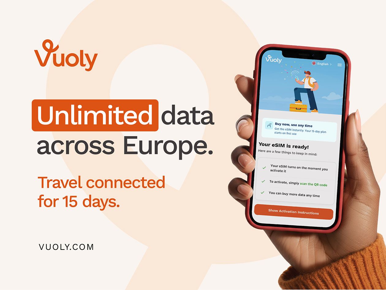 Vuoly eSim Mobile Data Plan: EU + UK - Unlimited/15 Days