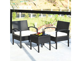 Costway 3 Piece Patio Rattan Furniture Set Table & Chairs Set with Seat Cushions Garden - Black