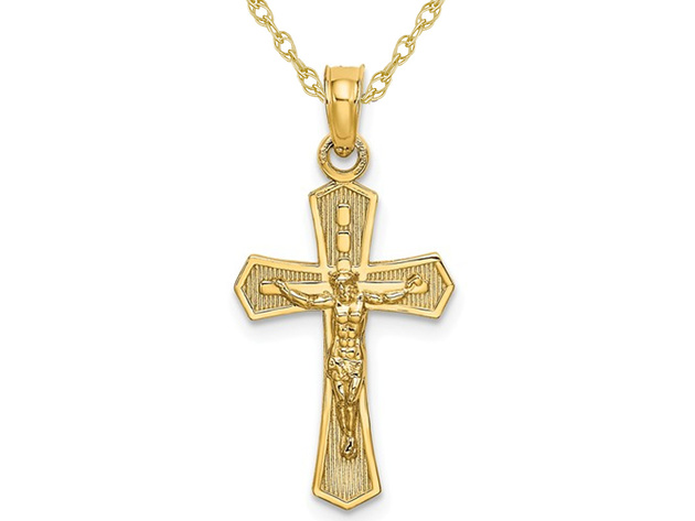 14K Yellow Gold Crucifix Cross Pendant Necklace with Chain
