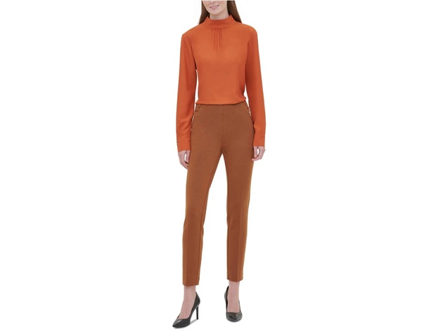 Calvin Klein Women's Ponte Knit Zip Pocket Pull-On Pants Brown Size 4