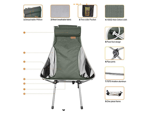 Nice C HighBack Camping Chair (Green/2-Pack)