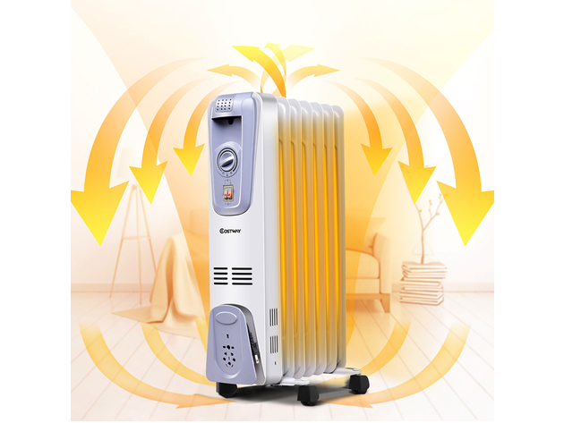 1500W Electric Oil Filled Radiator Space Heater Thermostat White