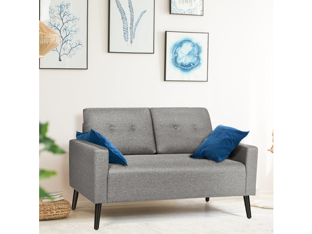 Costway Modern Loveseat Sofa 55'' Upholstered Chair Couch with Soft Cloth Cushion - Grey
