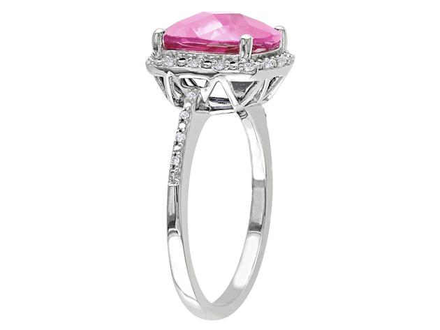 Created Pink Sapphire with Diamonds 5.80 Carat (ctw) in Sterling Silver - 9
