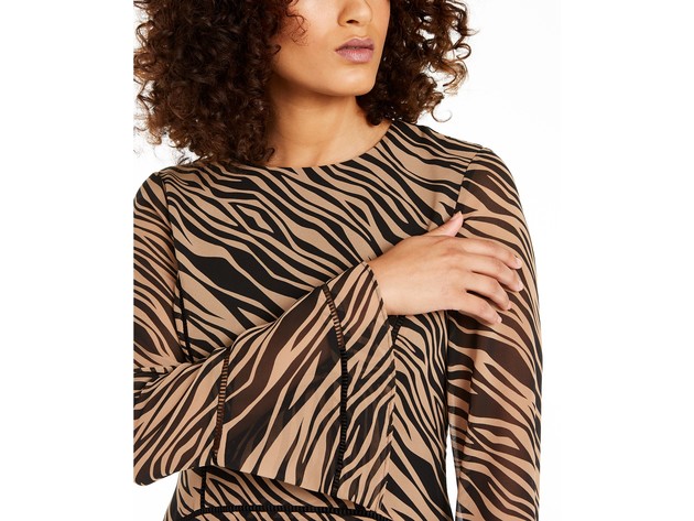 Anne Klein Women's Tiered Zebra Print Dress Beige Size 2