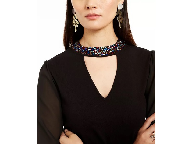 INC International Concepts Women's Embellished Choker Sweater Black Size X-Small