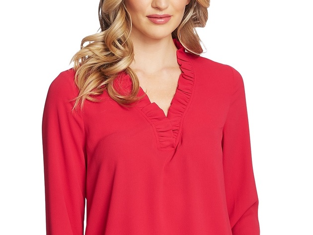 Cece Women's Ruffle V-Neck Long Sleeve Blouse Red Size Small