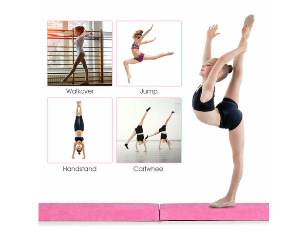 Costway 7' Sectional Gymnastics Floor Balance Beam Skill Performance Training Folding - Pink