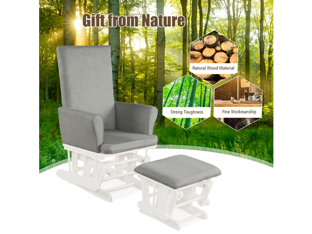 Costway Baby Nursery Relax Rocker Rocking Chair Glider & Ottoman Set w/Cushion - Grey