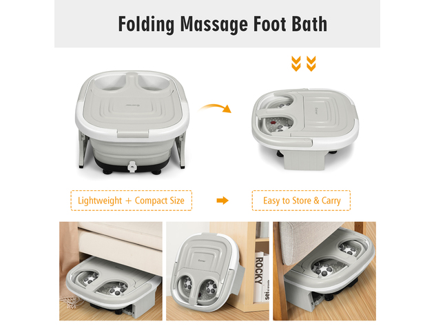 Costway Foldable Foot Spa Bath Motorized Massager w/ Bubble Red Light Timer Heat Gray