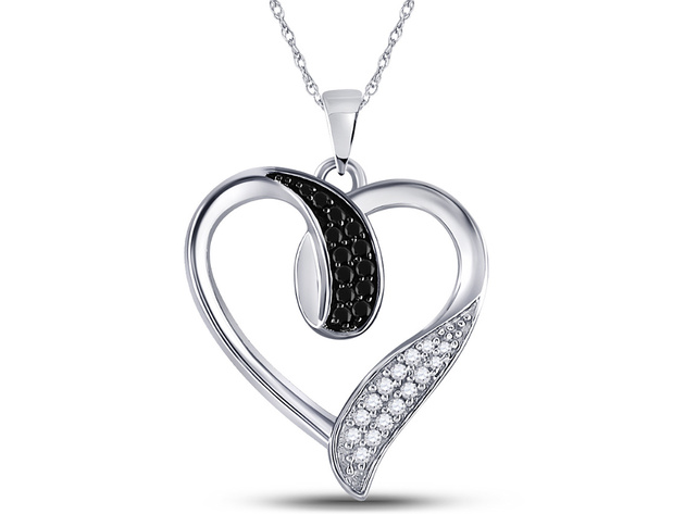1/5 Carat (ctw)  Black and White Diamond Heart Pendant Necklace in 10K White Gold