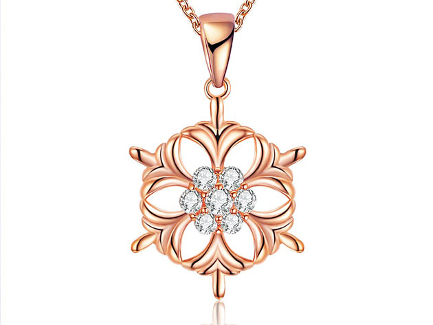 Circular Snowflake Necklace with White Swarovski Elements (Rose Gold)