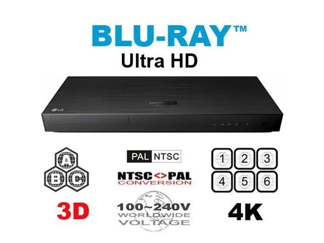 LG 4K Ultra Multi Region Blu Ray Player - Multi zone A B C Blu-ray Pal Ntsc - Dual Voltage -Bundle with Dynastar HDMI Cable