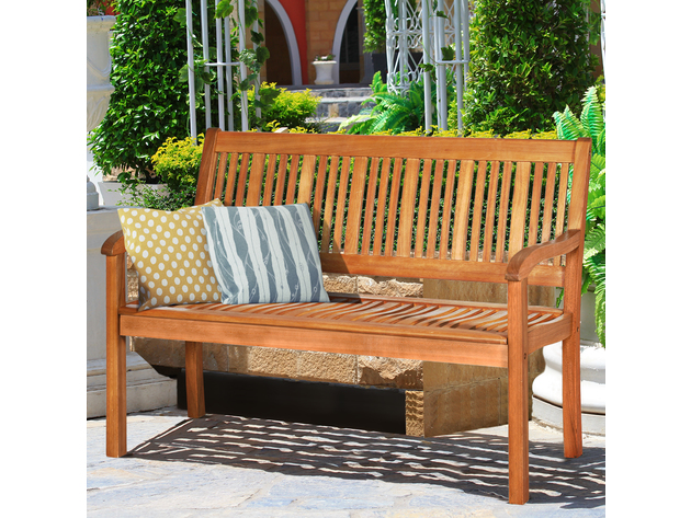 Costway 50'' Two Person Outdoor Garden Bench Loveseat Porch Chair Solid Wood W/Armrest