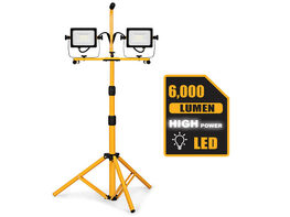 Costway 60W 6000lm Dual-Head LED Work Light w/ Adjustable Metal Tripod Stand Waterproof - Yellow