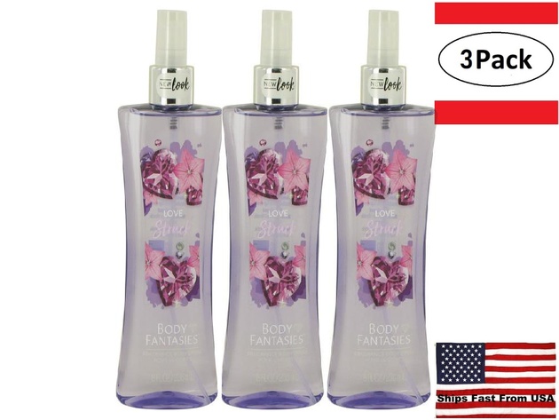 3 Pack Body Fantasies Love Struck by Parfums De Coeur Body Spray 8 oz for Women