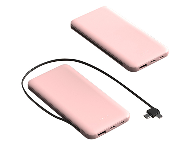 3-in-1 Slim 10,000mAh Power Bank Charger (Pink)