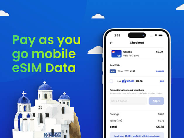 aloSIM Mobile Data Traveler Lifetime eSim Plan: Pay $25 for $50 Credit