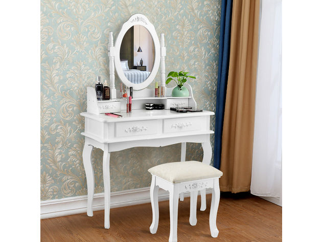 Costway Vanity Makeup Dressing Table Jewelry Storage Stool - White