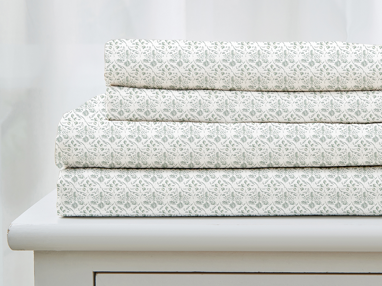 4-Piece Floral Print Microfiber Sheet Set (Green/Queen)