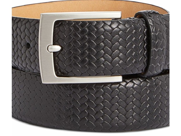Tasso Elba Men's Braided Leather Belt  Black Size 44 Regular