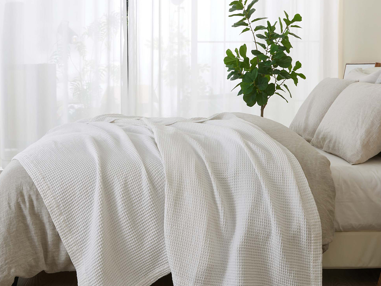 Vintage Cotton Waffle Blanket (Throw/White)