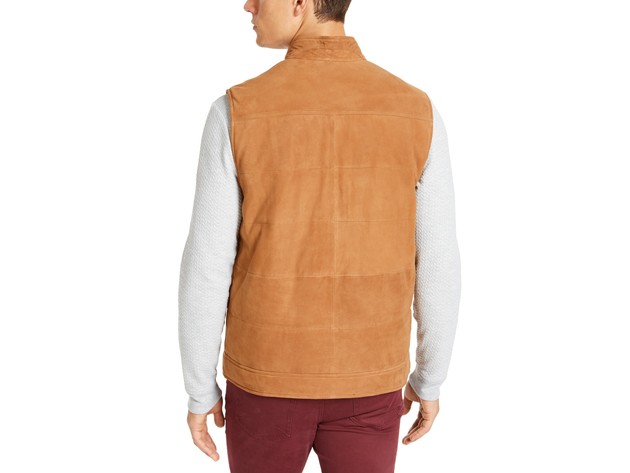 Tasso Elba Men's Suede Asymmetrical Zip-Up Vest Beige Size Large
