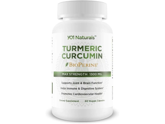 YO1 Naturals Turmeric Curcumin 1300 mg with Bioperin - Supports Joint and Brain Function, Helps Immune & Digestive System - Organic, 60 Veggie Capsules Dietary Supplement