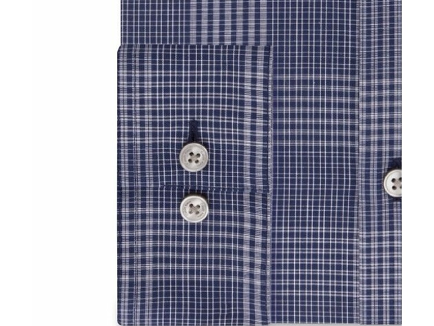 Calvin Klein Men's Steel Slim-Fit Stretch Performance Non-Iron Temperature-Regulating Blue Check Dress Shirt Navy Size 32-33