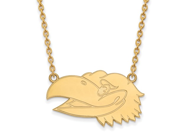 14k Gold Plated Silver U of Kansas Large Jayhawk Necklace