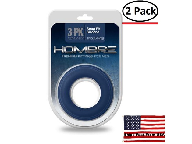 ( 2 Pack ) Hombre Snug-Fit Silicone Thick C-Rings - 3 Pack - Navy