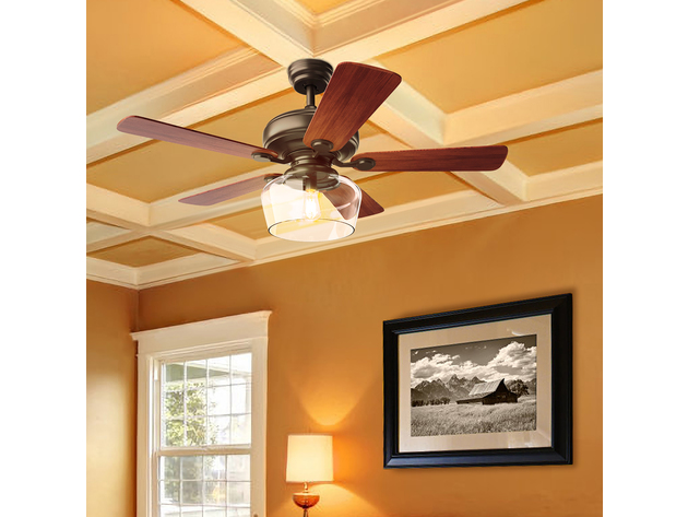 Costway 52" Vintage Ceiling Fan Light w/ Remote Control Reversible Blades Home Indoor - Brown