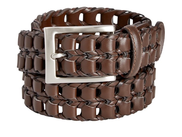 Perry Ellis Men's Portfolio Leather Buckle Braided Belt Brown Size Medium