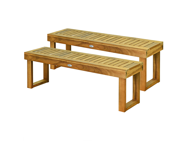 Costway 2Pcs 52'' Outdoor Acacia Wood Dining Bench Chair Seat Slat Garden - Teak Color