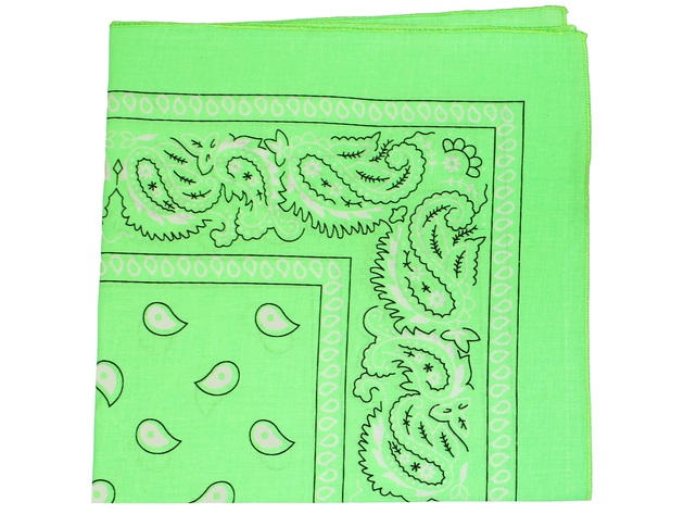 Paisley 100% Cotton Double Sided Bandana - 22 inches - Neon Green